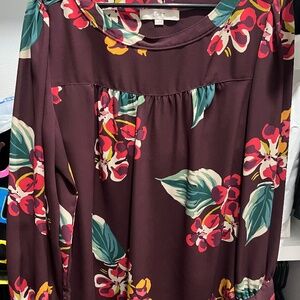Burgundy floral Loft top sz large